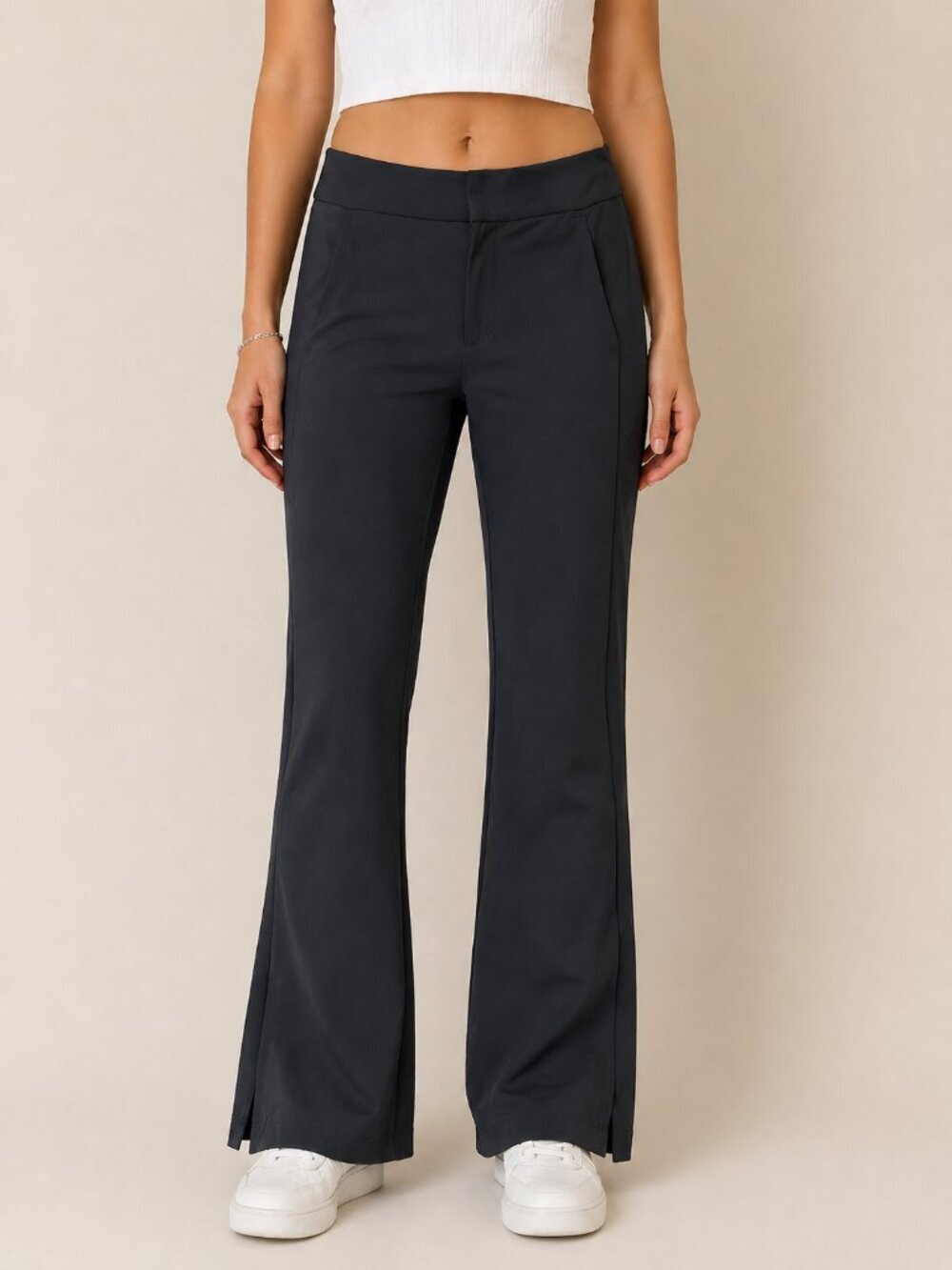Athleta Stellar Flare Trousers Gray High Rise Tall Workwear Pants Stretch